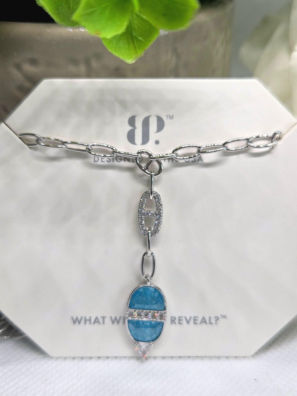 BP Aqua Blue Ice Crystal Drop Necklace with Pavé Accent